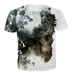 Высокое качество Прохладный Для мужчин Для женщин Лидер продаж 3D футболка принт чернила дерево Скелет остров короткий рукав Летняя мода