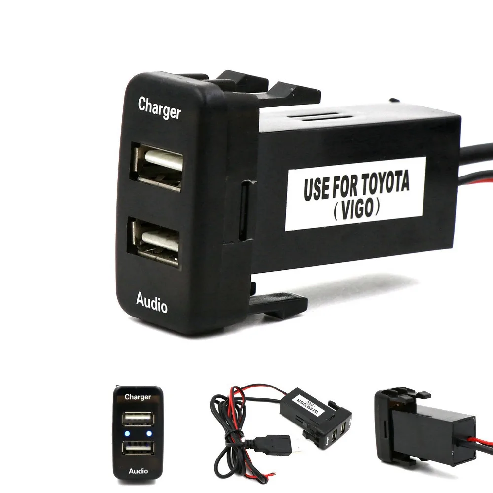 

USB Car Charger with Audio for Toyota with 6.6ft Power Wire 3.9ft Audio Wire (Stereo USB Connector Needed)