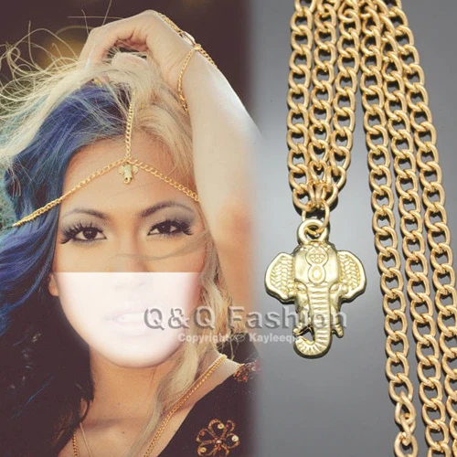 Gold Indian Elephant Ganesha Ganesh Tikka Chain Head Hair Crown ...