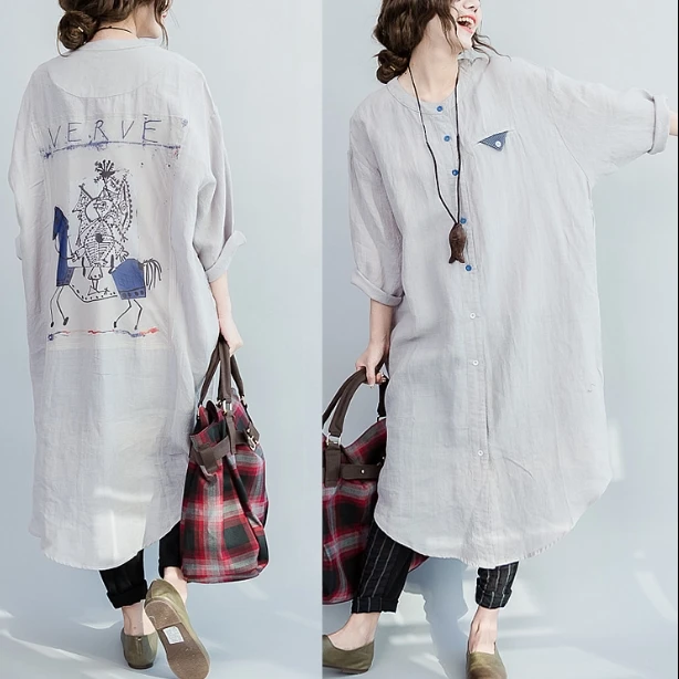 

Cotton and hemp shirts, medium and long shirt dresses in Korean version J20190200193
