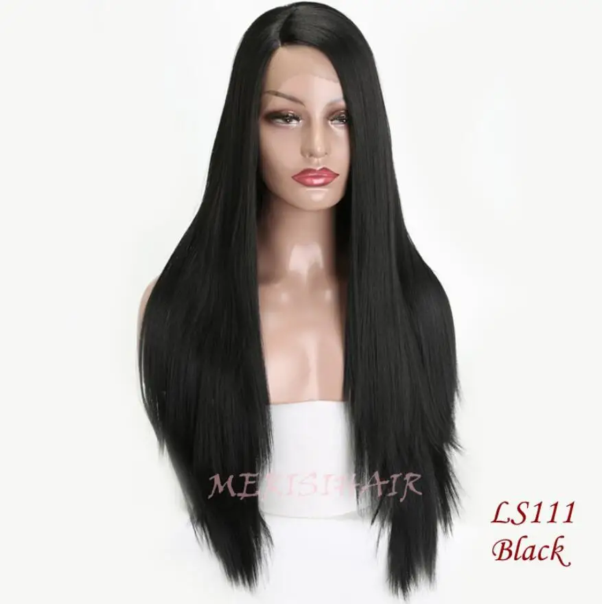 MERISI волос Синтетический синтетический парик для женщин черный длинный прямой 4 цвета Высокая термостойкость волокно спереди Плетеный