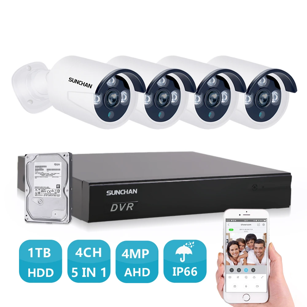 

SUNCHAN 4.0MP CCTV Surveillance System 4*4.0MP Security Camera Output Kit CCTV Free Remote View with 1TB HDD