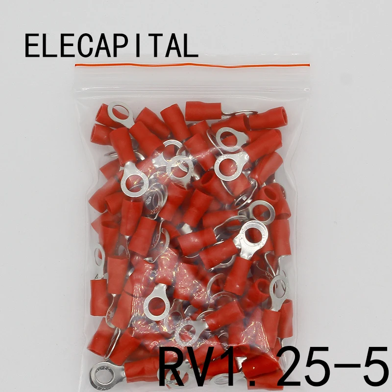 RV1.25-5 красные изолированные обжимные кольца терминал провода Соединительный кабель 100 шт./упак. RV1-5 RV