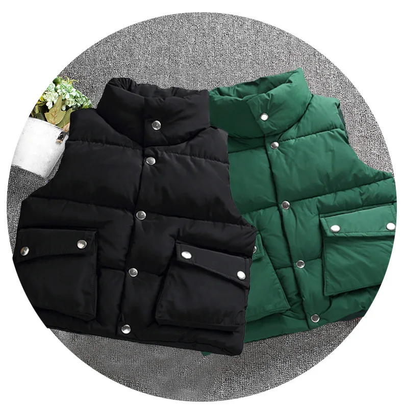 Spring/Autumn/Winter Children Waistcoat Boys Girls Stand Collar Solid Cotton Padded Coat Warm Sleeveless Vest Jacket BC287