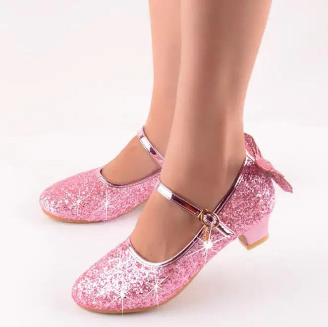 Новые детские модные туфли на высоком каблуке с пайетками, модные вечерние туфли принцессы для девочек