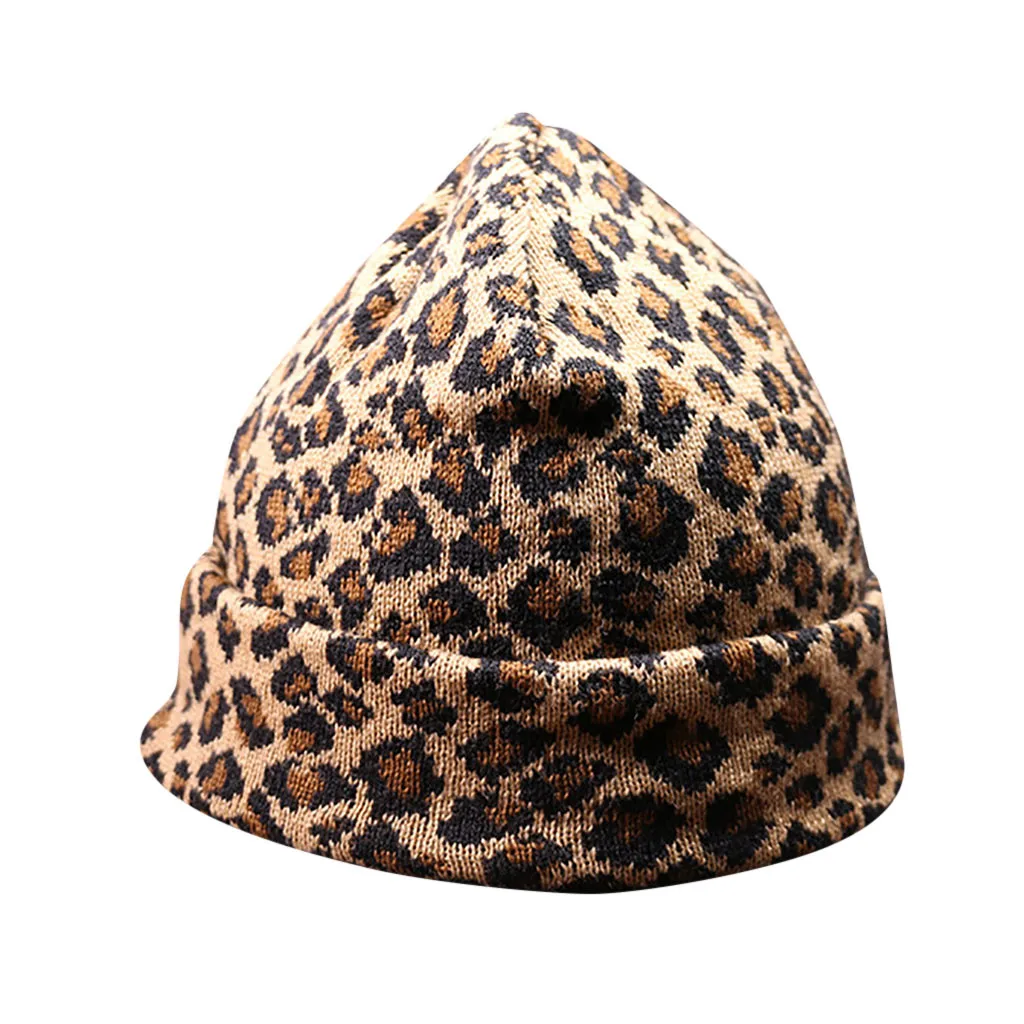 

Hot Sale Fashion Womens Winter Warm Leopard Print Knitted Sleeve Hat Plus Velvet Wooly Cap Fits Girls High Quality Beanie Hat