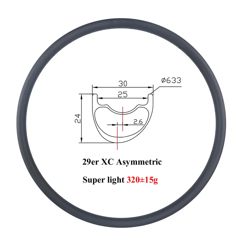 Супер светильник 320g 29er MTB XC 30 мм Асимметричный 24 мм Глубокий Смещение 2,6 мм карбоновый обод асимметрия по пересеченной местности 29 дюймов обода 24 28 отверстий