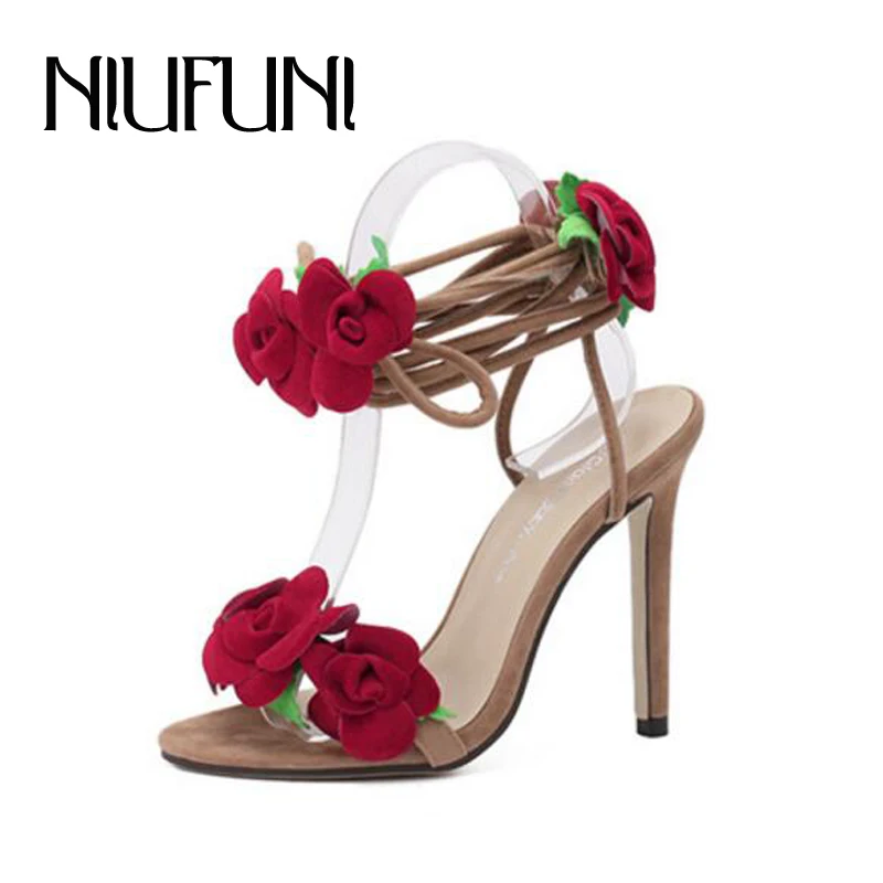 Buy Red Rose Flower High Heels Woman's Sandals 2018