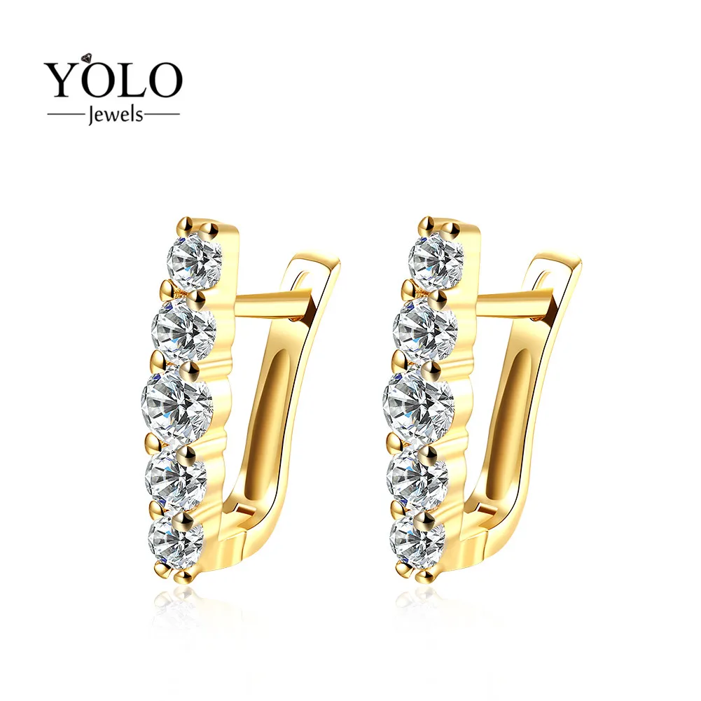 

2019 Romantic Gold Color Hoop Earrings for Women with Shiny AAA Cubic Zirconia Statement Earring for Sensitive ears