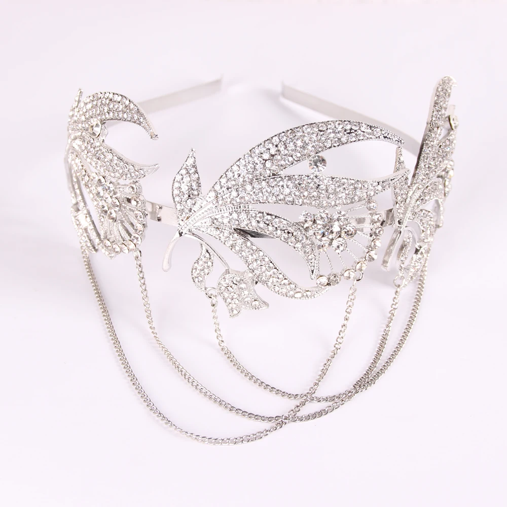 Buy Wholesale Luxury Rhinestone Hairband Leaves Chain