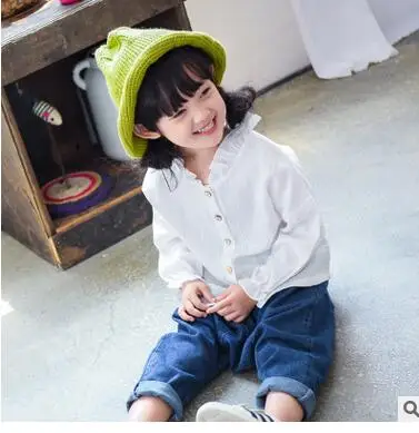 Children s wear fashion agaric edge cotton linen shirt2016new girls cotton texture single breasted pure color