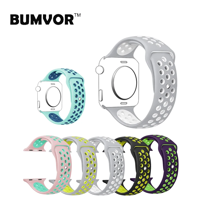 

BUMVOR Silicon Sports Colorful wrist Band for Apple Watch 38MM 42MM 40MM 44MM Black/Volt Bracelet Series 3&2&1 iwatch 4 Strap
