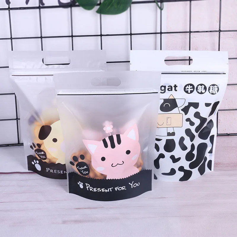 

10Pcs Translucent 15.5*23cm Biscuits Cookie Bags Self Sealing Zipper Bag Standup Cute Cartoon Pattern Tea packaging