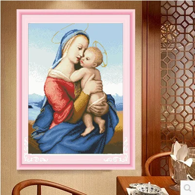 Needlework DIY Cross stitch embroidery kit religious holy mother and son printed pattern cross handwork painting gift | Дом и сад