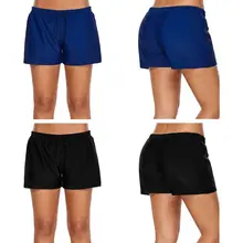 Женские летние Стрейчевые шорты размера плюс с регулируемым шнурком и эластичным поясом, танкини, одноцветные быстросохнущие шорты для плавания B