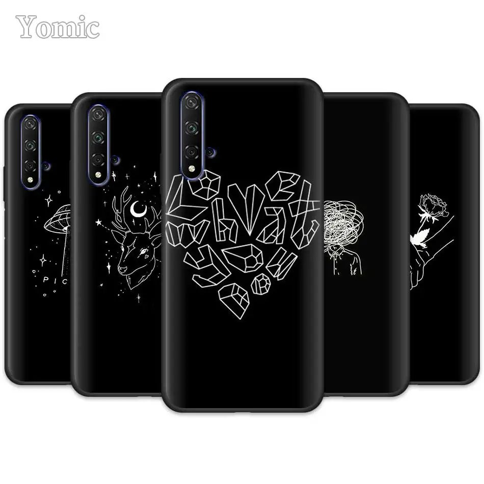 

Simple line linear painting for Huawei Honor 20 Pro 9 10 20 Lite 7A 7C 7S 8A Pro 8X 8C 8S View 20 Black TPU Silicone Case Cover