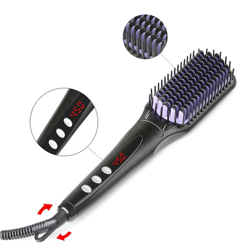 Digital Electric Hair Straightener Brush Comb Detangling Straighteninga