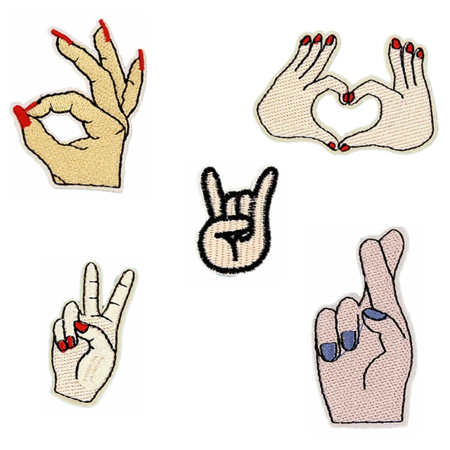 Hand Gesture Finger Cute Iron On Patches Sewing Embroidered