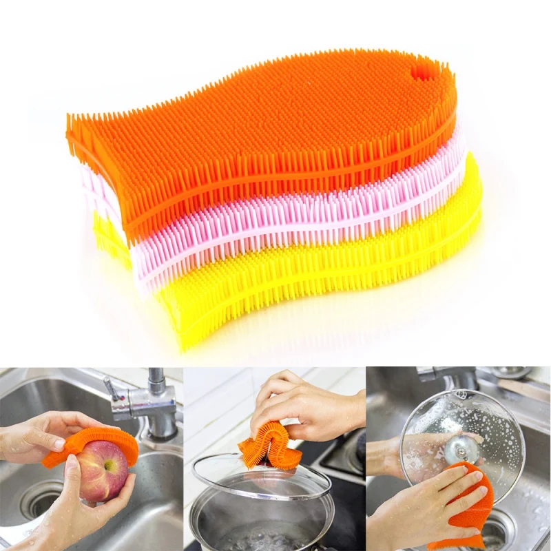 NEW Silicone Dish Washing Sponge Scrubber Cleaning Antibacterial