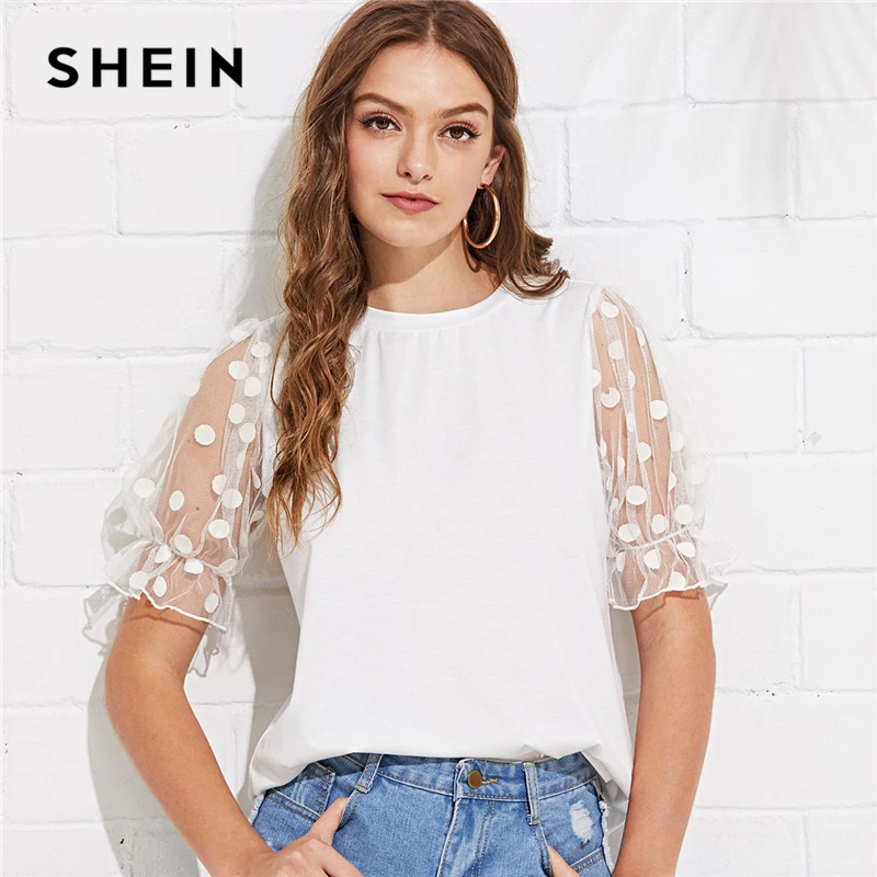 Aliexpress.com : Buy SHEIN White Minimalist Workwear Office Lady Polka