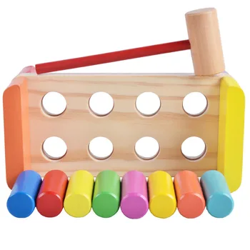 

Wood Hammer Beat Piling Toy Knock Hamster Game Pounding Colorful Cylinder Table Game Kids Early Learning Educational Toys