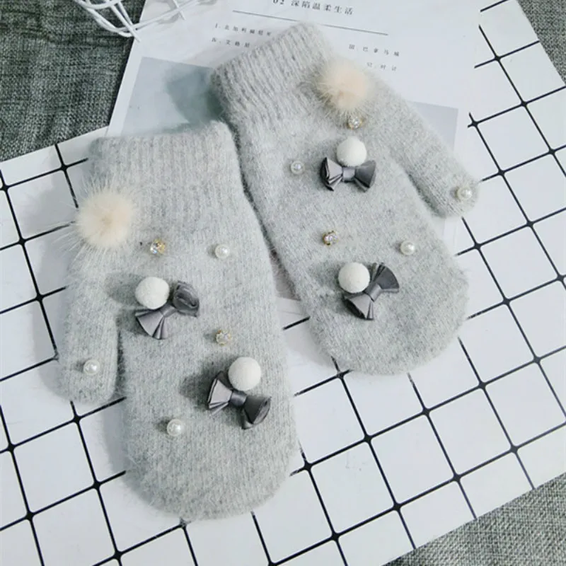 Женские шерстяные зимние вязаные серые перчатки варежки|gloves mittens|gray glovesknit gloves