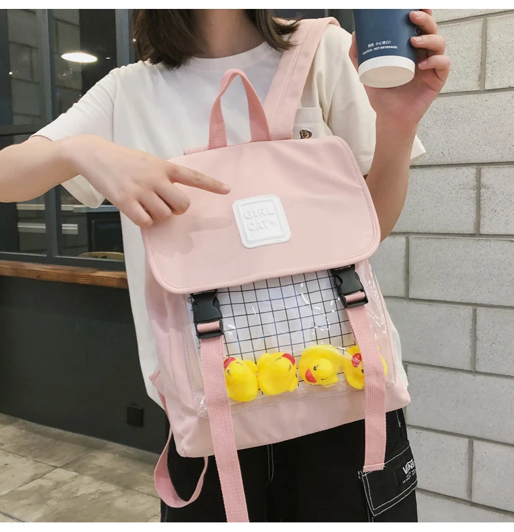 Повседневный прозрачный водонепроницаемый женский рюкзак Харадзюку, нейлоновый рюкзак для путешествий, милый маленький рюкзак с уткой, школьные сумки для девочек, рюкзак