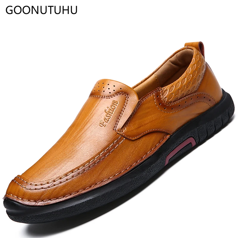 

2019 new fashion leather casual shoes men spring & summer handmade loafers slip on shoe male brown black platform shoes for men