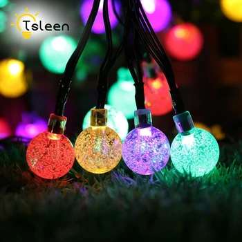 

TSLEEN 2PCS Solar String Lights Outdoor Fairy Lamp Multicolor 50LED Crystal Ball Christmas Trees Garden Party Decor for Festival