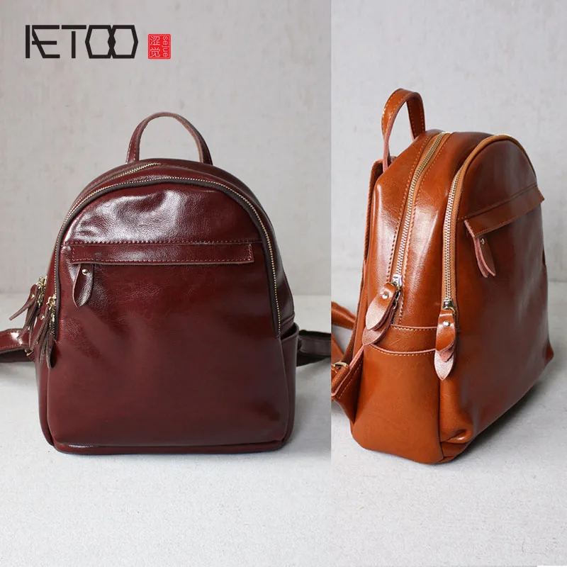 

AETOO Leather new female ipad backpack shoulder bag leather Japan and South Korea simple fashion leisure school wind simple bag
