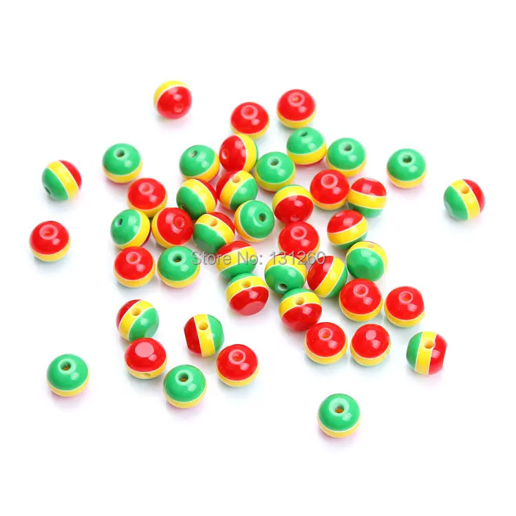 

100pcs/lot 10mm DIY charm Jamaica reggae rasta three colors red yellow green resin zebra stripe spacer loose bead