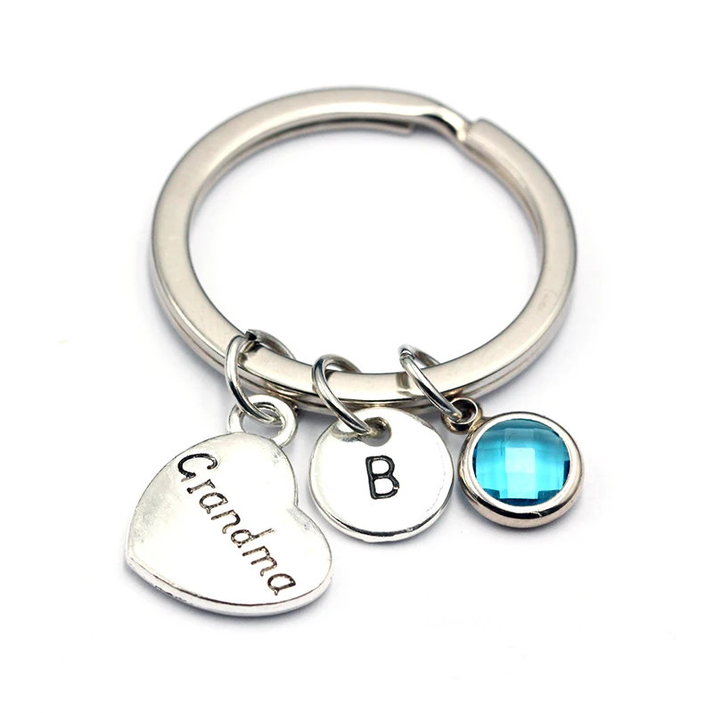 

2019 New I Love My Grandma Heart Pendant Keyring/Birthstone Keychains/Personalized A to Z Letters Key Chain/Grandma Gift