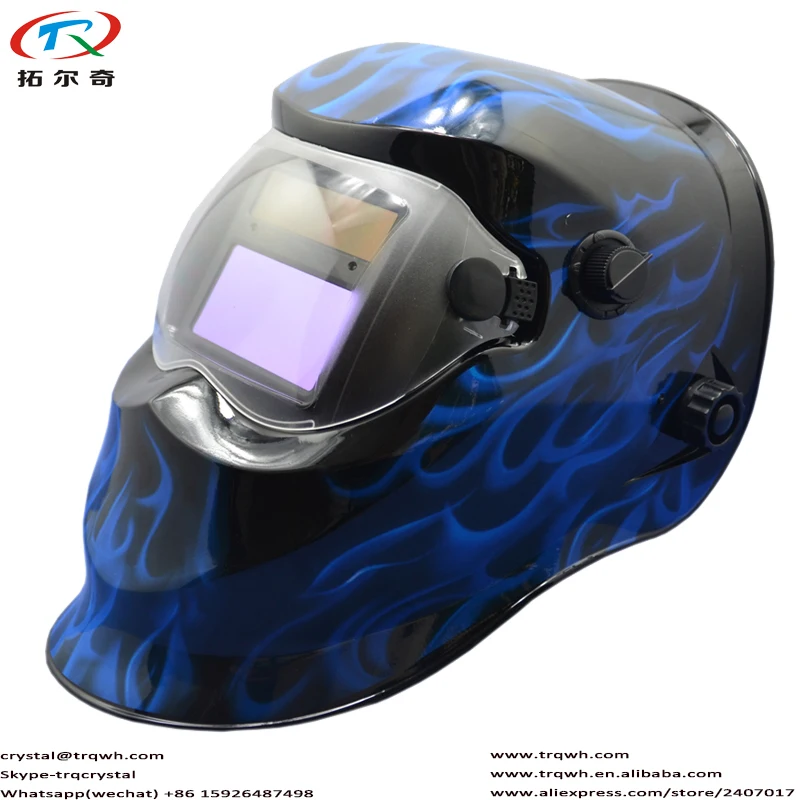 

Bat Model Auto Darkeing Welding Mask with Blue Flame Decal EN379 Approved Full Face Mask Welder Pro Electric Cap Tig Mig Mag Arc