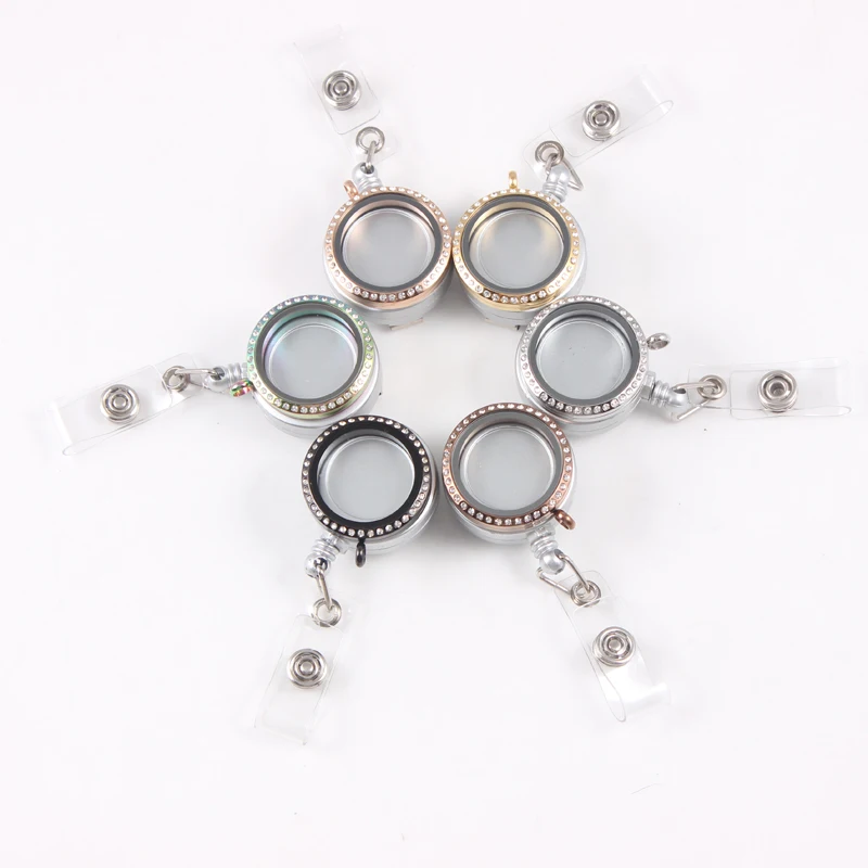 

Mix 5 Colors Rhinestone Screw Floating Charm Memory Locket 30mm Stainless Steel ID Badge Reel Lanyard Holders Jewelry