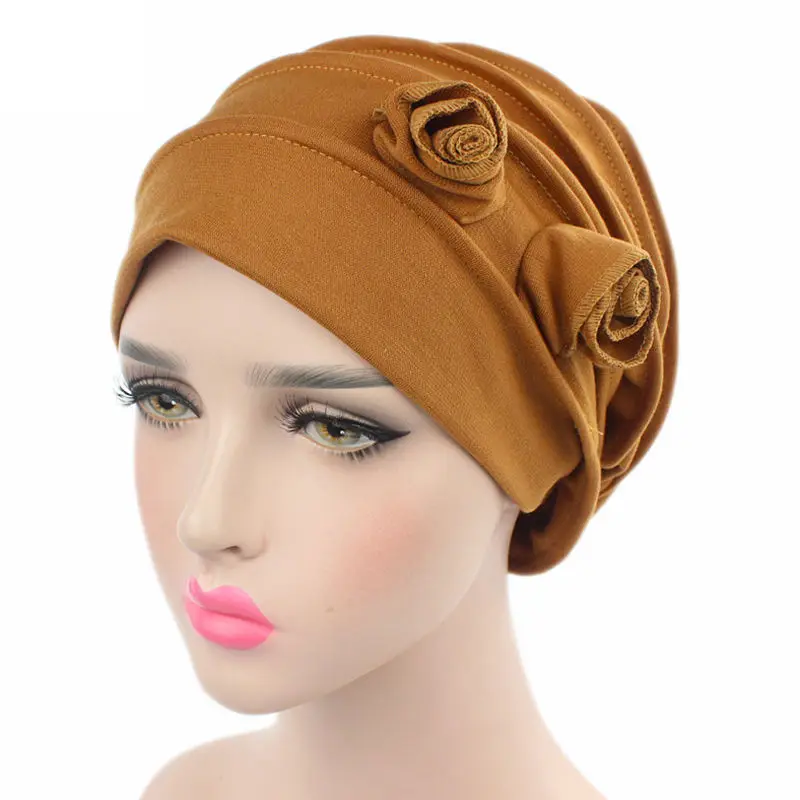 

Naiveroo Women Flower Muslim Hair Cap Hat Cancer Elastic Fashion Chemo Hot Cotton Head Wrap Solid Color Hat Headwear Turban Cap