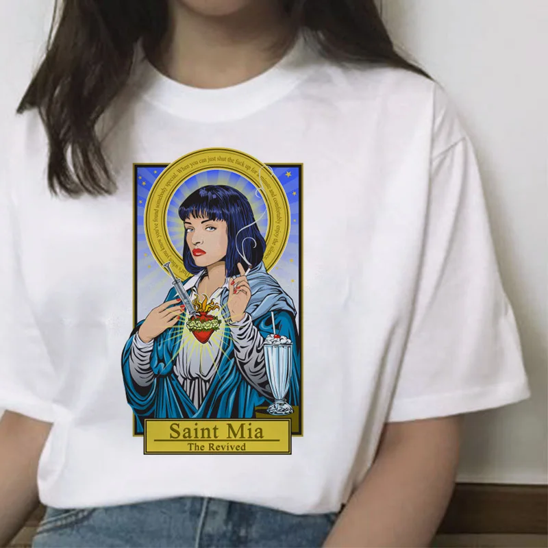 Pulp fiction ulzzang Миа футболка женская с принтом гранж femme harajuku забавная кавайная одежда с коротким рукавом Футболка уличная одежда