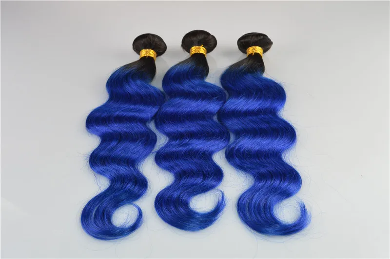 Ombre Blue Hair Weft Brazilian Real Virgin Human Hair 3Bundles Body Wave Hair Weft 1B Blue Ombre Human Hair Extension (3)