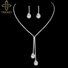 TREAZY серебряного цвета со стразами Кристалл Длинные Капли ожерелье Комплект сережек для женщин Свадебные для невесты ювелирные наборы
