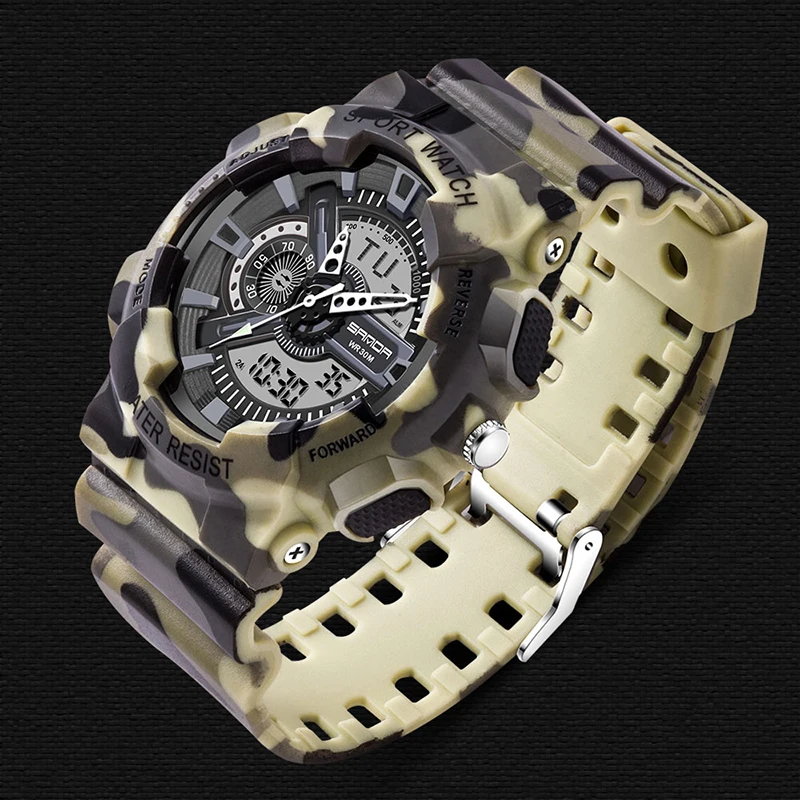 

SANDA Top Brand Men Sports Watches Digital Quartz LED Military Watch Camouflage Multifunctional Wristwatches Relogio Masculino