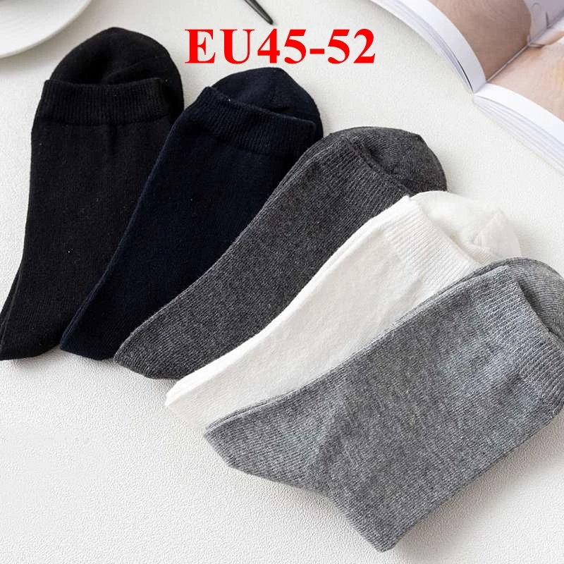 

Plus Large Big Size EU 45-52 Simple Men Winter Socks Solid Colors Long Tube Crew Business Casual Socks 5 Pairs Cotton Men Socks