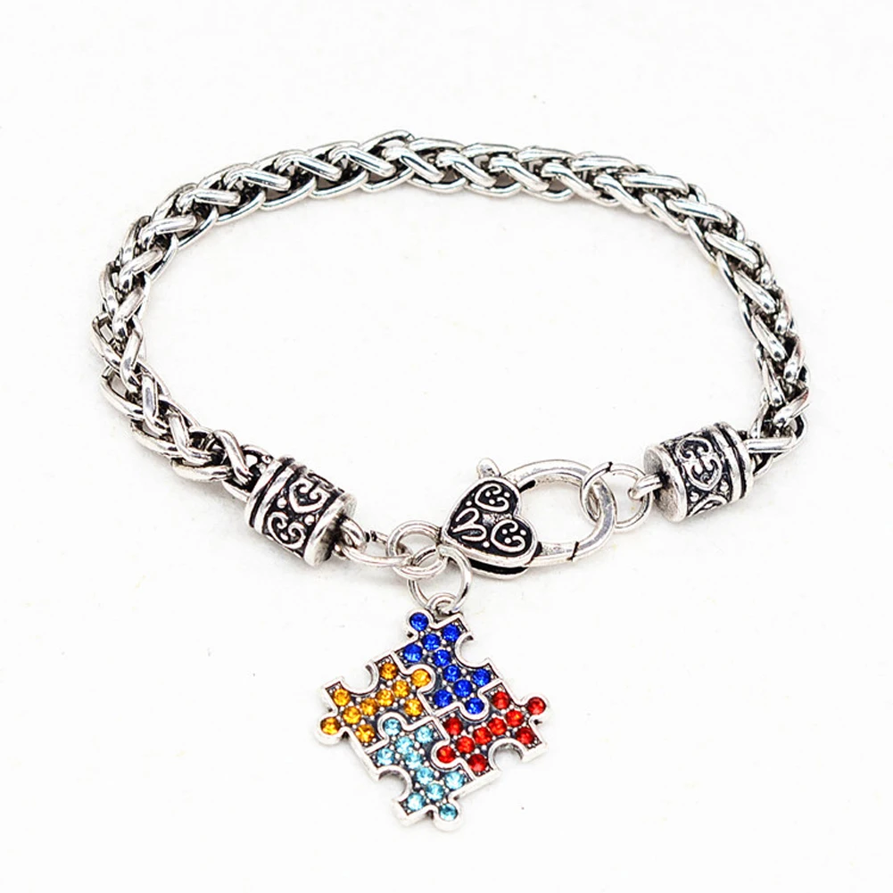 2017 new arrival bracelets Autism Hope Multi-Colored Rhinestone Puzzle Pendant Lobster Claw Bracelet  gift