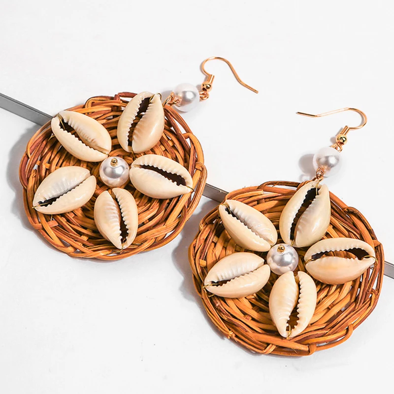 Rattan Earrings New Korea Round Drop Earrings for Women Natural Geometric Wooden Bamboo Straw Weave Rattan Knit 20