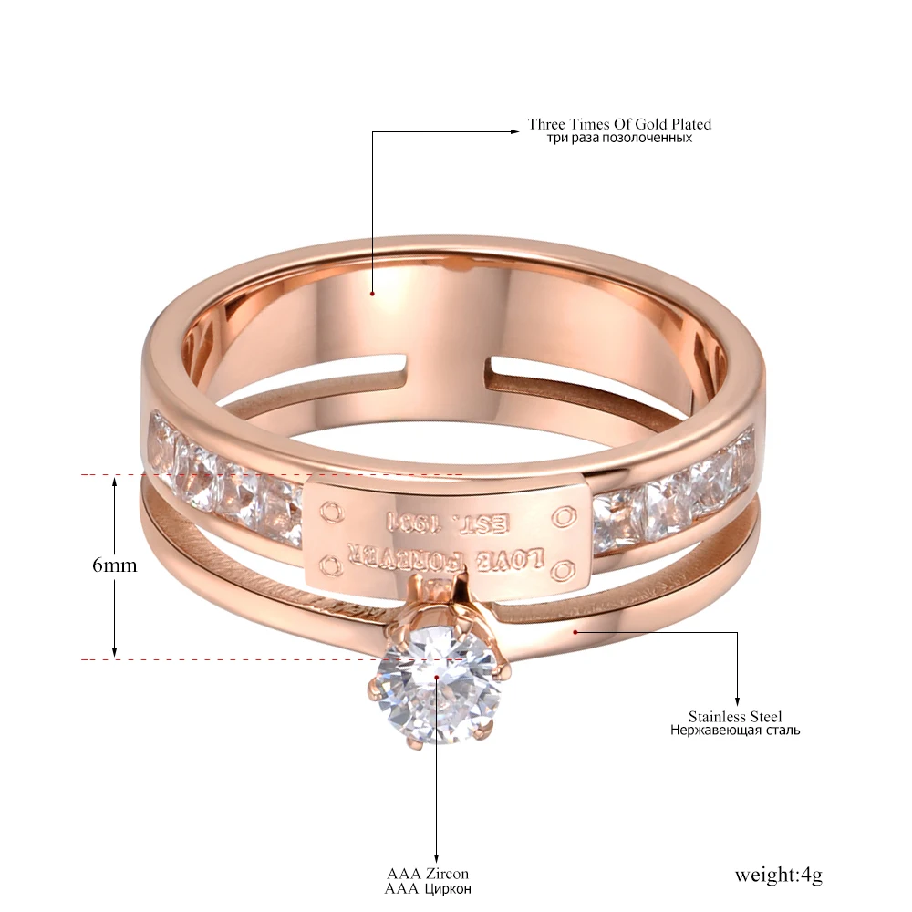 AENINE, прозрачный CZ Кристалл, установка цвета розового золота, свадебные кольца, ювелирные изделия, стразы из нержавеющей стали, обручальное кольцо Halka AR18049