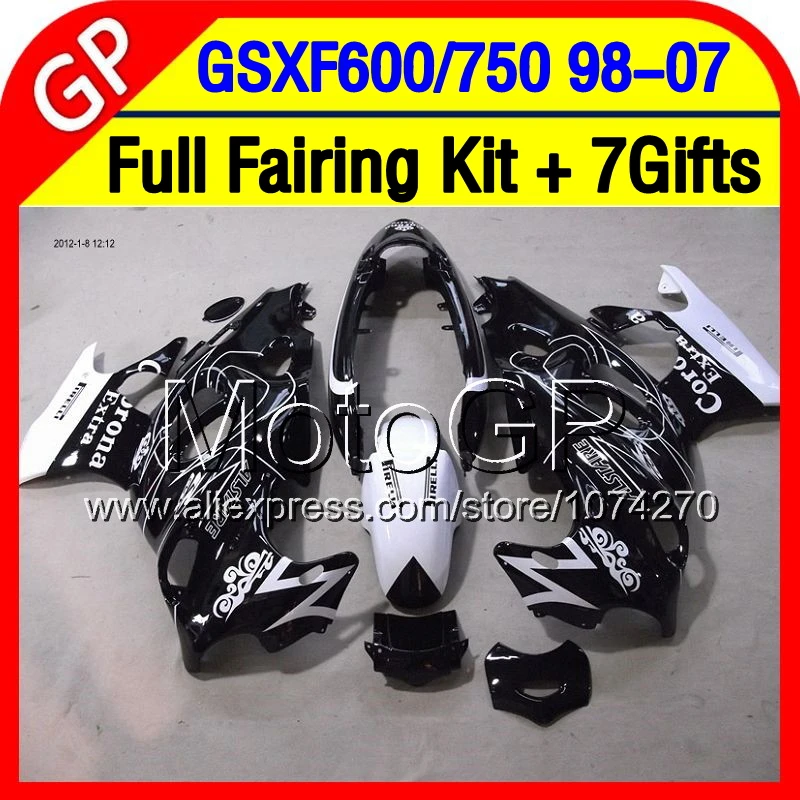 Комплект Для SUZUKI COROAN черный GSXF600 GSXF 600 750 GSX750F 2P618 98 99 00 белый 01 02 1998 1999 2000 2001 2002