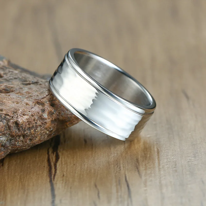 Мужские кольца, обручальные кольца, 8 мм, ручная работа, серебро, нержавеющая сталь, деревенский стиль, мужские модные подарки