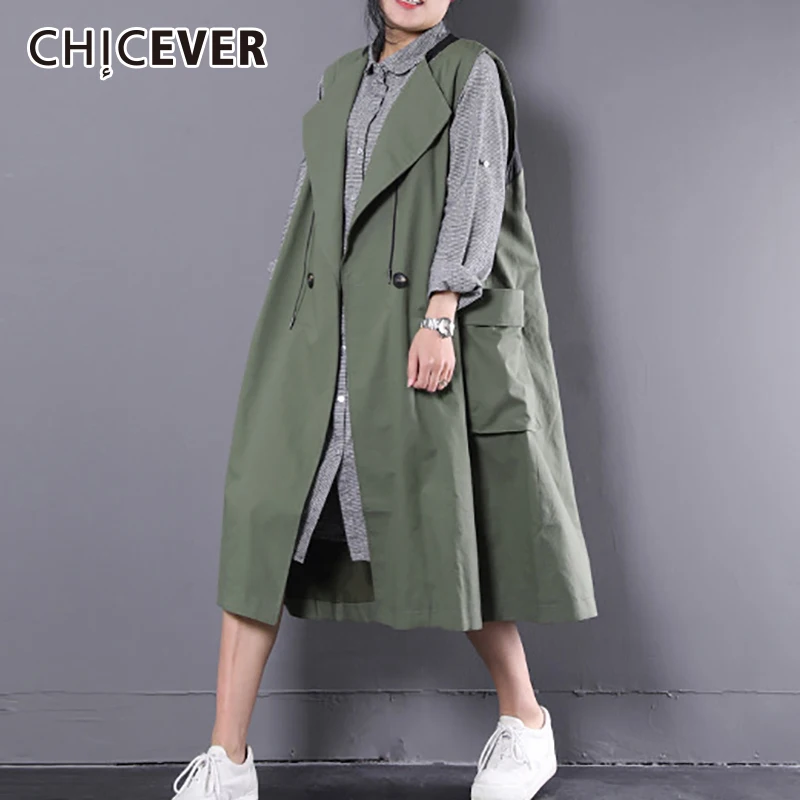 

CHICEVER 2019 Vintage Waistcoat For Women Vest Coat Sleeveless Loose Big Size Pocket Oversize Women's Coats Clothes Fashion New