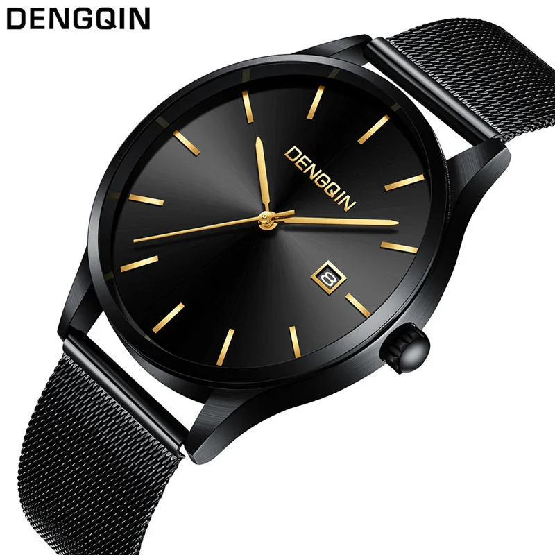 

DENGQIN Fashion Mens Business Male Watch Classic Quartz Stainless Steel Date Wrist Watch mens watches top brand luxury Wholesale