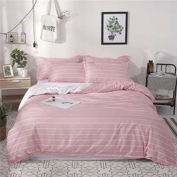 Simple Cute Pink Stripes Bedding Sets Linens Twin Single Double