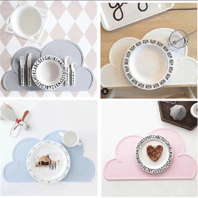 47x27cm Silicone Placemat Mat Baby Kids Cloud Shaped Plate Table BPA Free Waterproof Set Home Kitchen Pads | Дом и сад