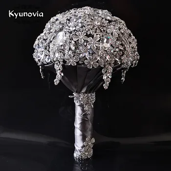 

Kyunovia Diamond Jeweled Bouquet Luxurious bouquet Gray Wedding Bouquet Crystal Bling Diamond Jeweled Bridal Broach Bouquet D70